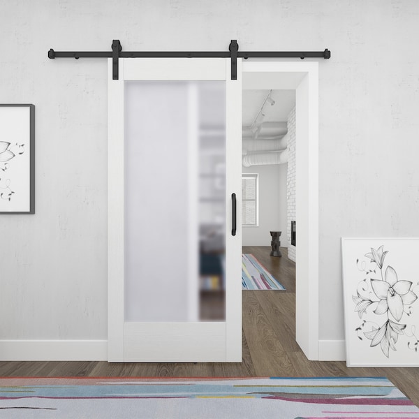 Renin 1-Lite White Vinyl Barn Door With Installation Hardware Kit 37in. RVRR1LW-37BL-E - main